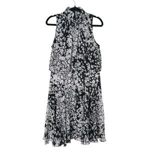 Just Taylor Mock Neck Floral Sleeveless Dress Size 6 Black White Romantic Modern